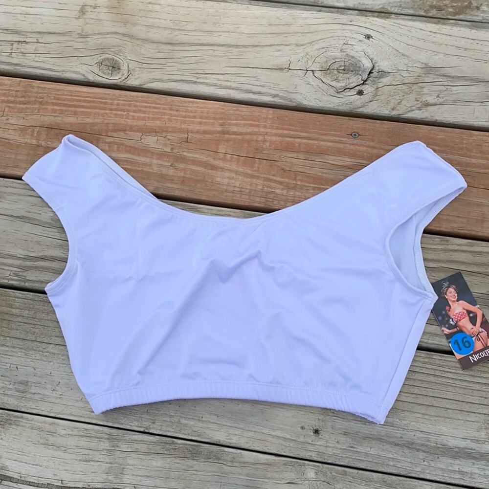 New Nicolita Women White Scoop Neck Sleeveless Cropped Tank Bikini Swim Top 16